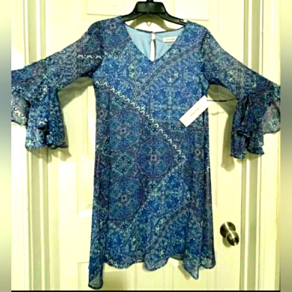 Calvin Klein Women’s Blue Dress 3/4 Sleeve Knee Length - Size 2 - MSRP $118